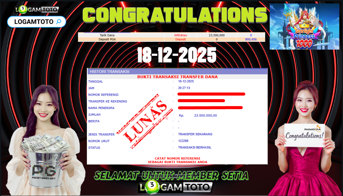 SELAMAT KEPADA MEMBER SETIA LOGAMTOTO BERHASIL JACKPOT DI PERMAINAN SLOT STARLIGHT PRINCES 1000